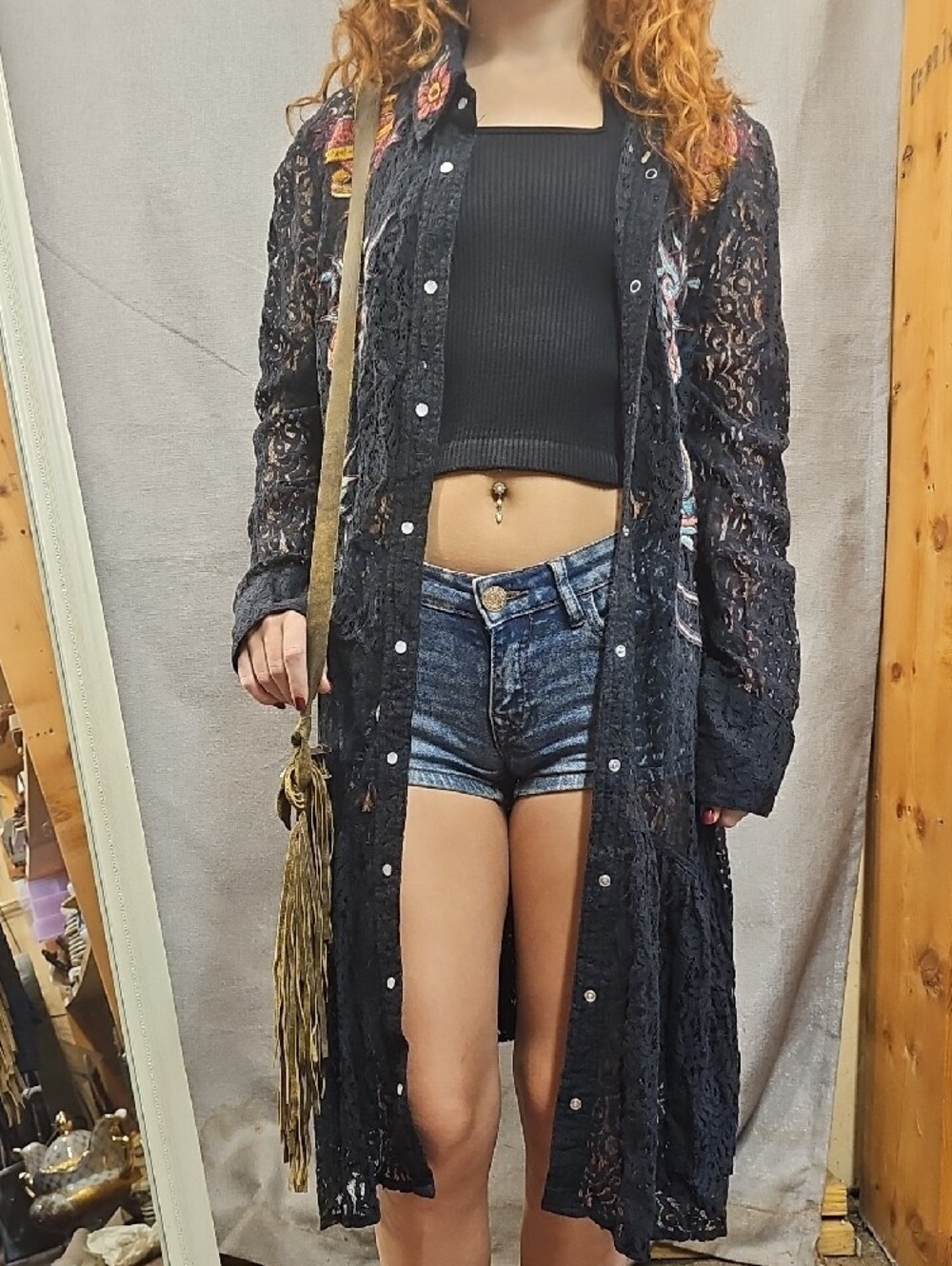Double D Ranch Black Lace Dress Jacket Coverup S Western Lace Tattoo Cowgirl - Picture 2 of 14